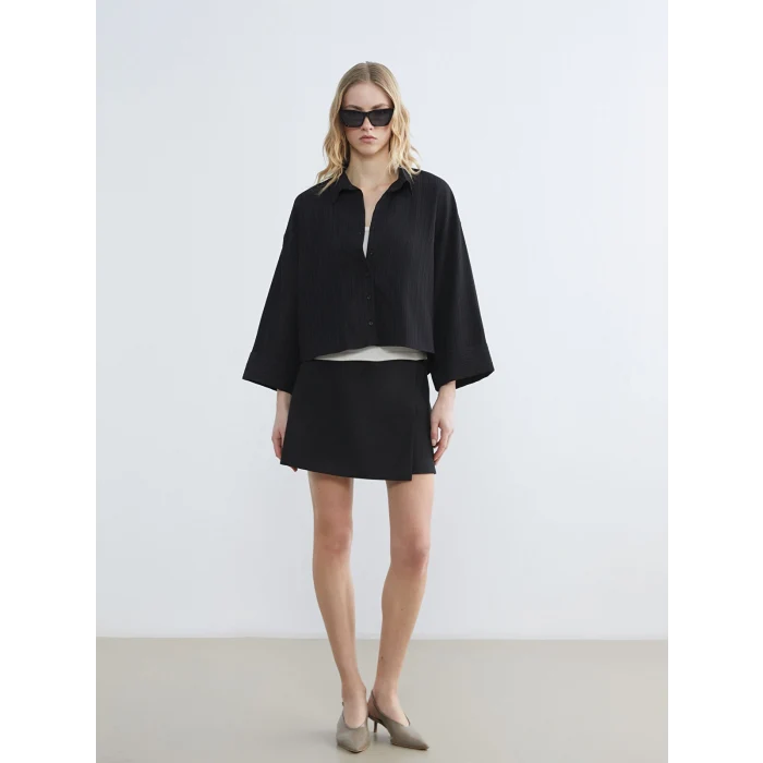 LCW Vision Siyah Çizgili Oversize Kadın Gömlek