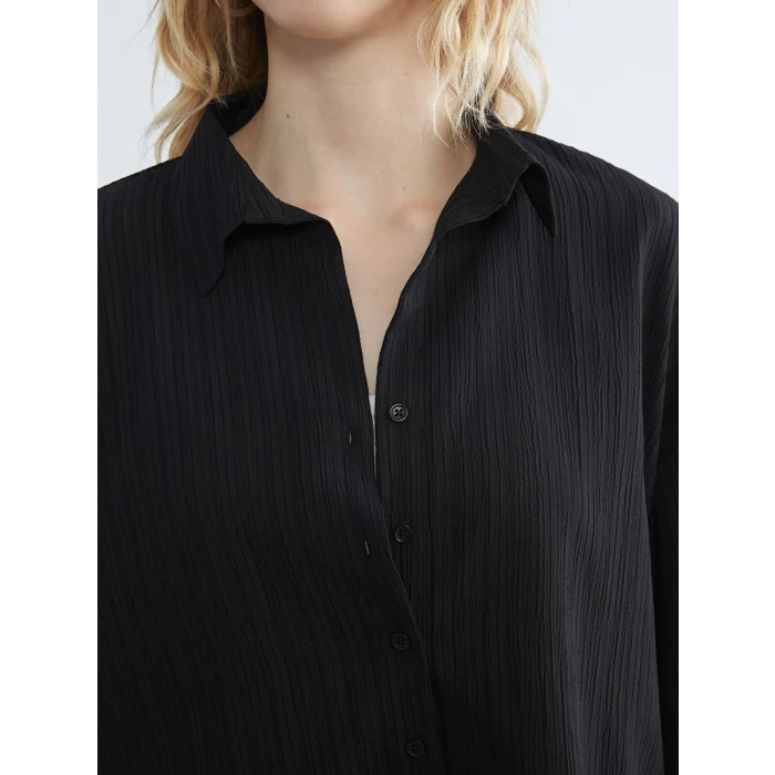 LCW Vision Siyah Çizgili Oversize Kadın Gömlek