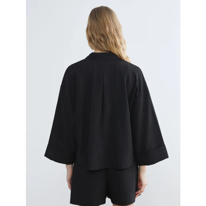 LCW Vision Siyah Çizgili Oversize Kadın Gömlek