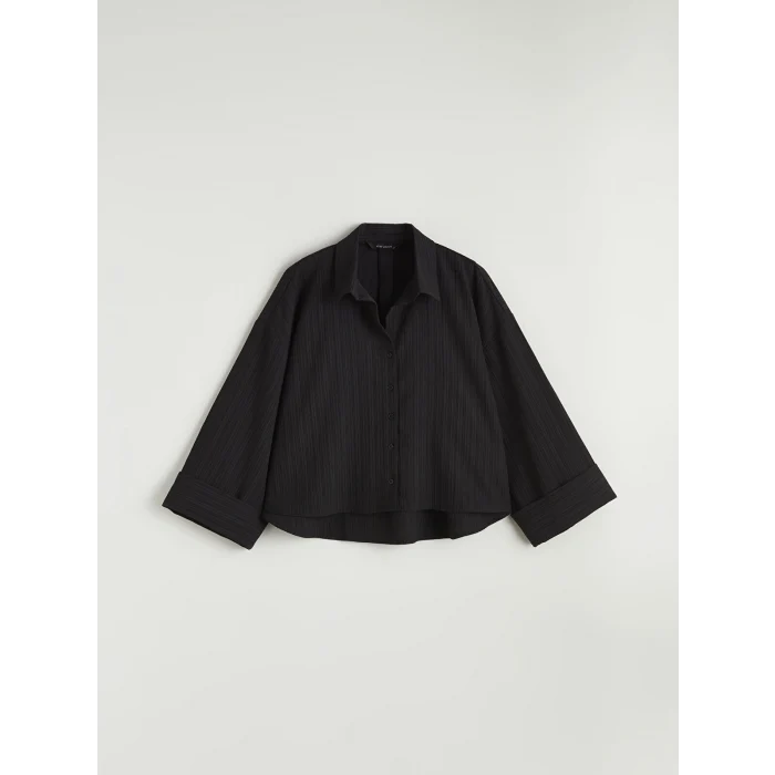 LCW Vision Siyah Çizgili Oversize Kadın Gömlek