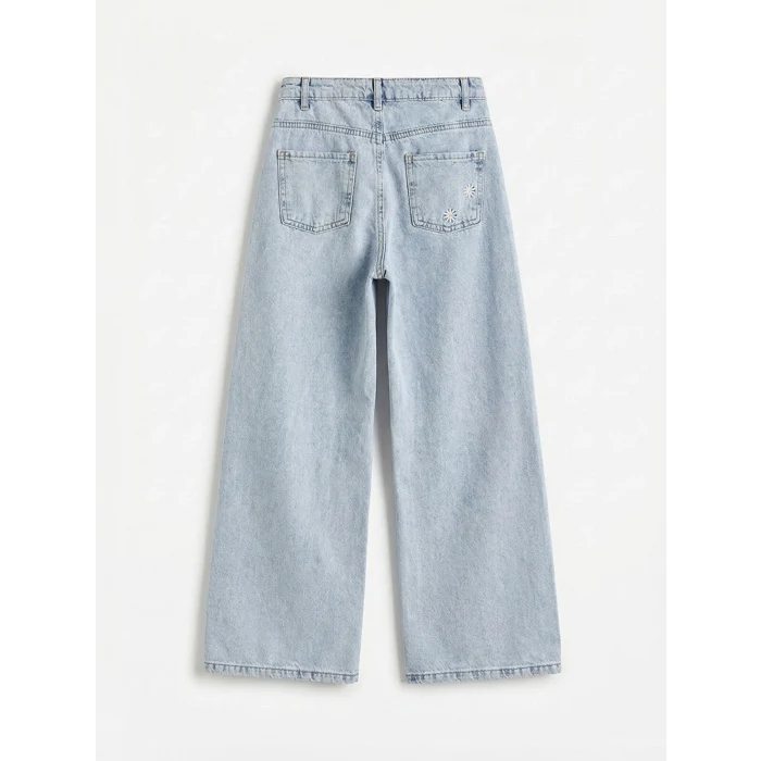 LCW Kids Mavi Wideleg Nakışlı Kız Çocuk Jean Pantolon