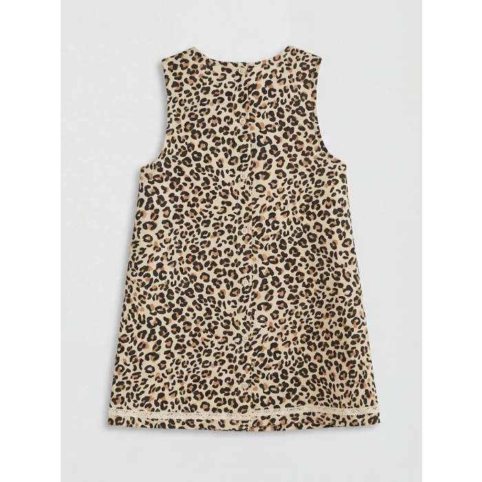 LCW Kids Bej Leopar Desenli Kız Çocuk Salopet Elbise ve Tişört