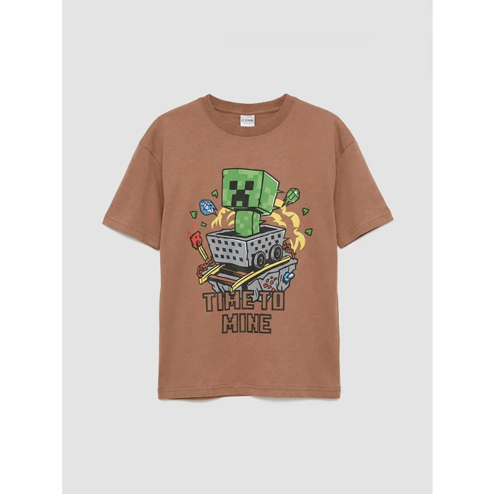LCW Kids Kahverengi Minecraft Baskılı Erkek Çocuk Tişört