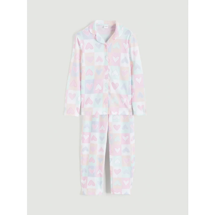 LCW Kids Beyaz Gömlek Yaka Kız Çocuk Pijama Takımı