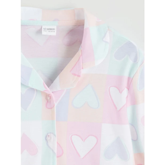 LCW Kids Beyaz Gömlek Yaka Kız Çocuk Pijama Takımı