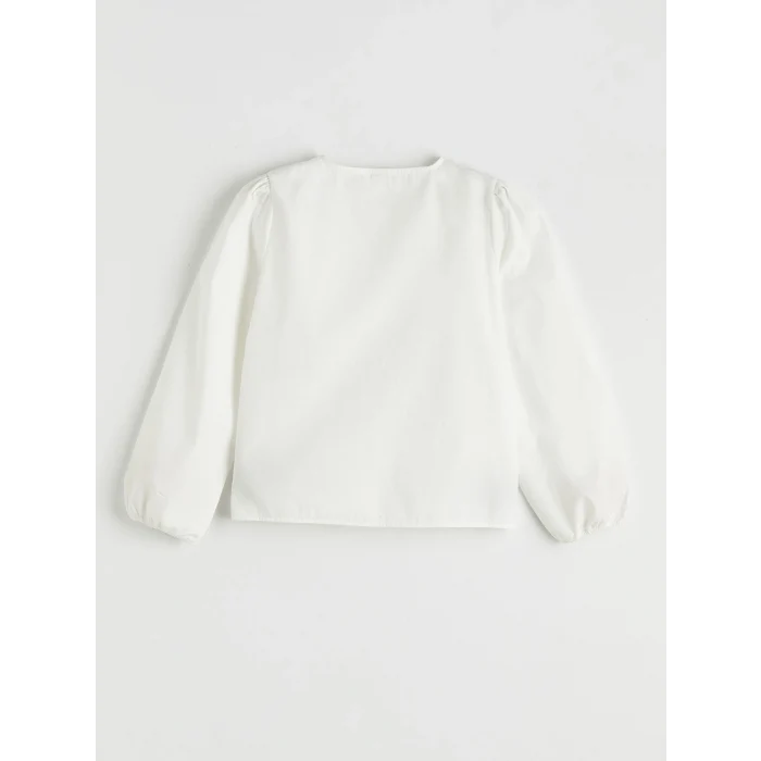 LCW Girls Studio Ekru Brode İşlemeli Balon Kollu Kız Çocuk Gömlek