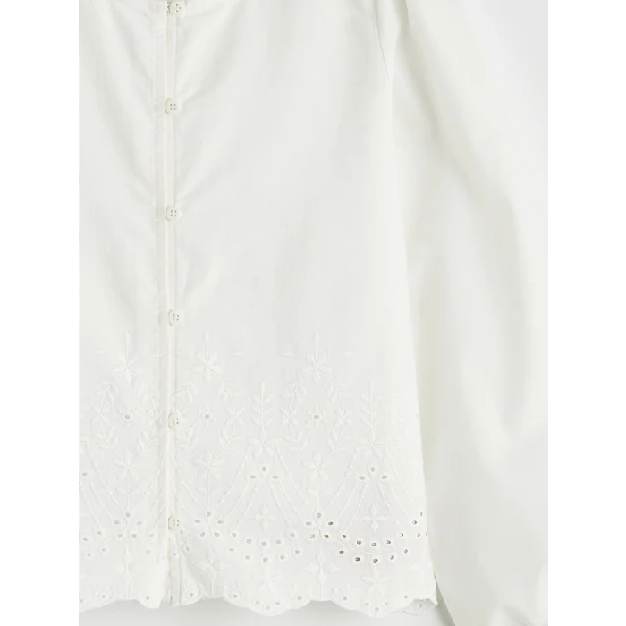 LCW Girls Studio Ekru Brode İşlemeli Balon Kollu Kız Çocuk Gömlek