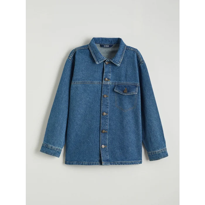 LCW Kids İndigo Uzun Kollu Erkek Çocuk Jean Gömlek