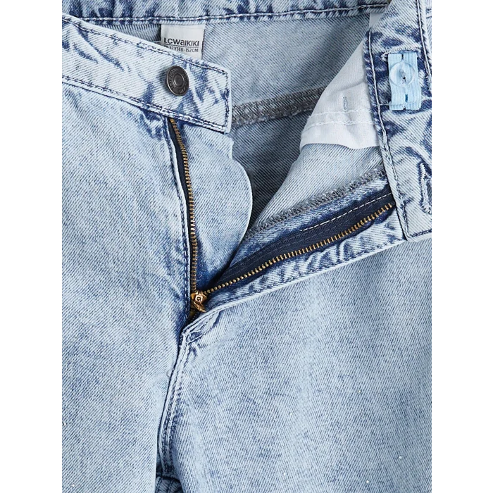 LCW Kids Mavi Wideleg Taşlı Kız Çocuk Jean Pantolon