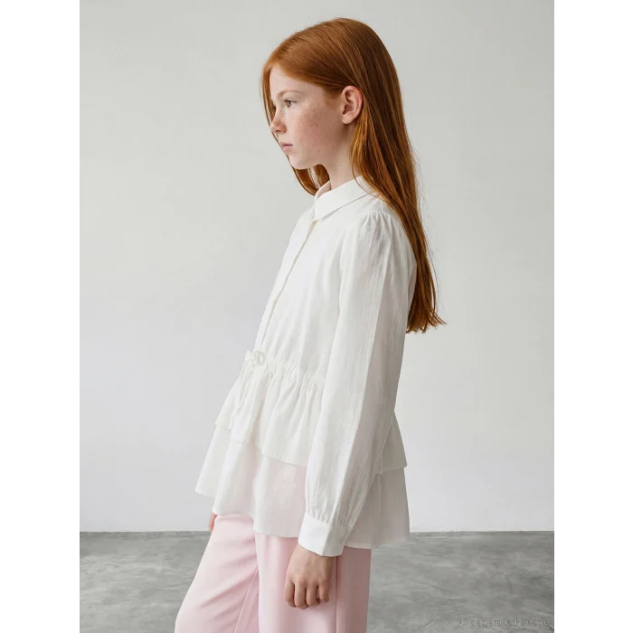LCW Girls Studio Beyaz Bebe Yaka Fırfırlı Kız Çocuk Poplin Gömlek