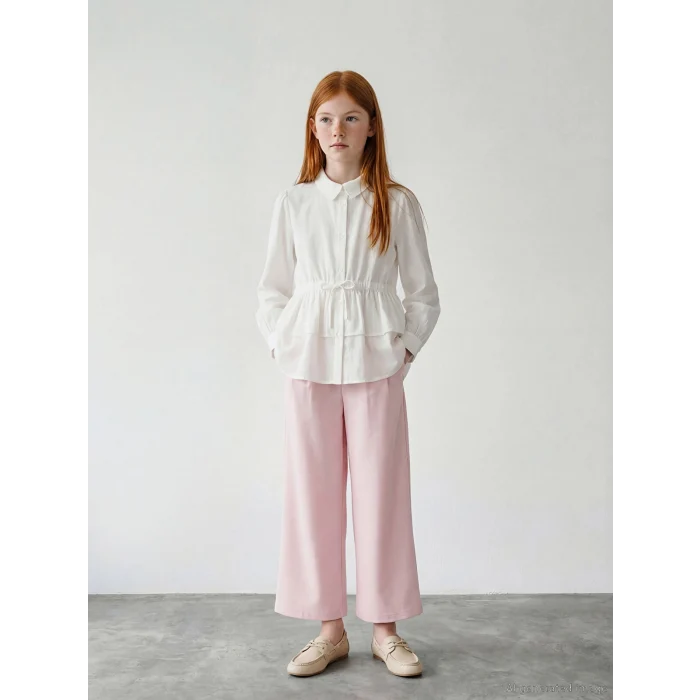 LCW Girls Studio Beyaz Bebe Yaka Fırfırlı Kız Çocuk Poplin Gömlek