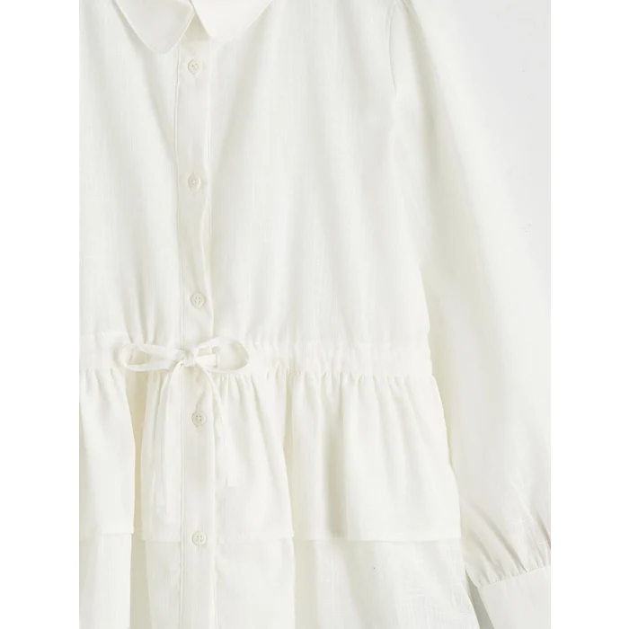 LCW Girls Studio Beyaz Bebe Yaka Fırfırlı Kız Çocuk Poplin Gömlek