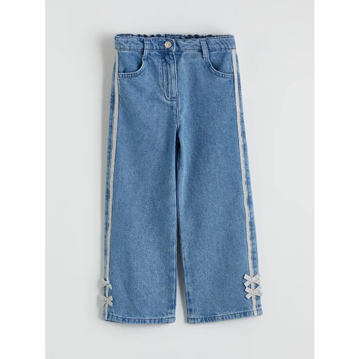 LCW baby İndigo Regular Fit Yanları Şeritli Kız Çocuk Jean Pantolon