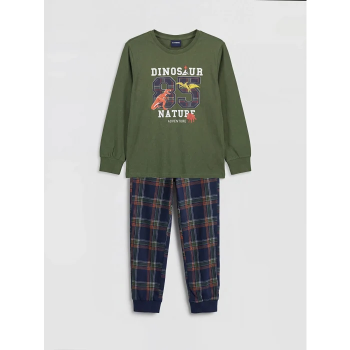 LCW Kids Yeşil Dinozor Baskılı Erkek Çocuk Pijama Takım