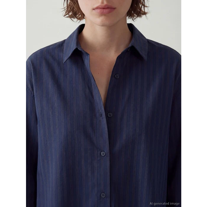 LCW Vision Lacivert Çizgili Oversize Kadın Gömlek