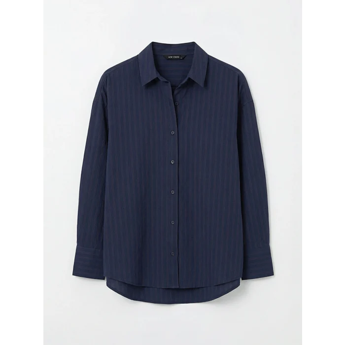 LCW Vision Lacivert Çizgili Oversize Kadın Gömlek