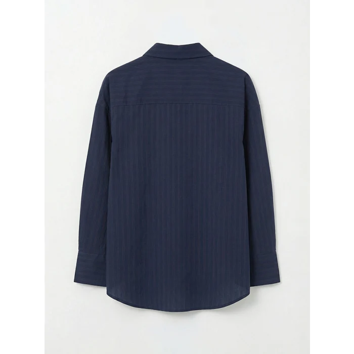 LCW Vision Lacivert Çizgili Oversize Kadın Gömlek