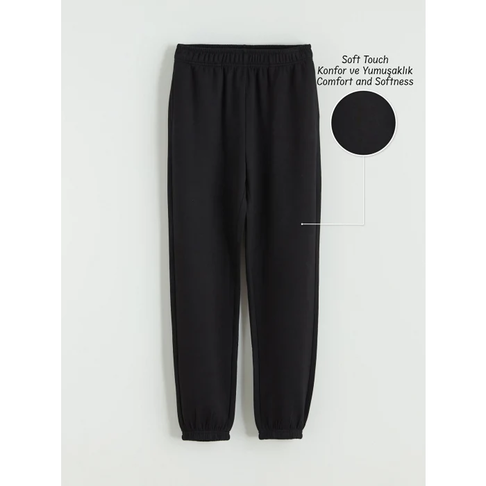LCW Kids Siyah Beli Lastikli Kız Çocuk Soft Touch Jogger Eşofman Altı