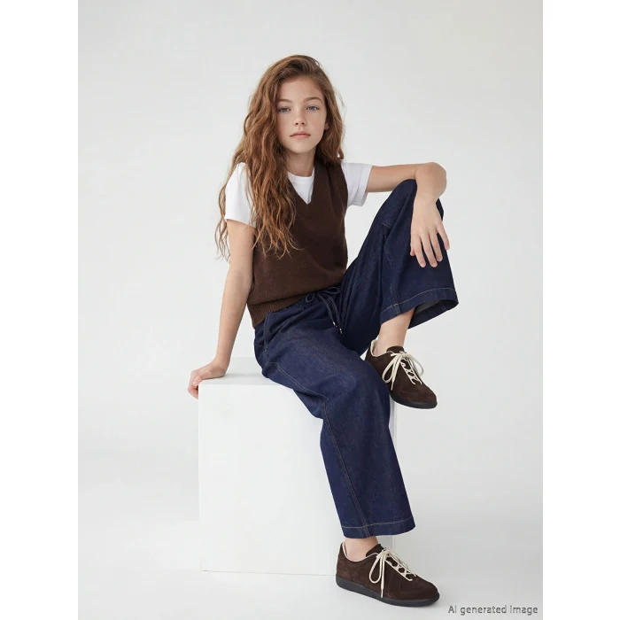 LCW Girls Studio İndigo Wideleg Kız Çocuk Jean Pantolon