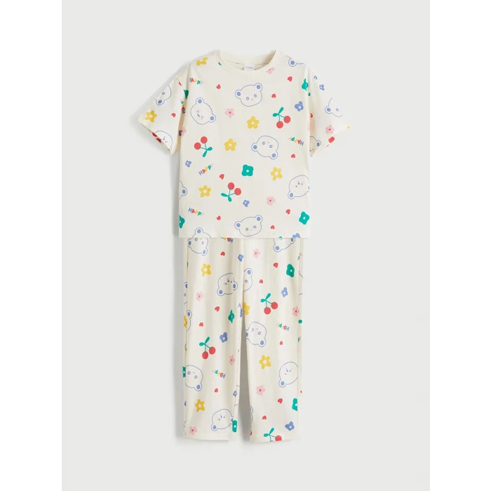 LCW Kids Bej Bisiklet Yaka Kız Çocuk Pijama Takım