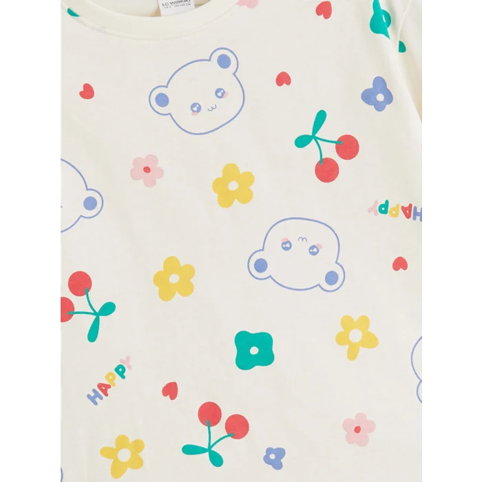 LCW Kids Bej Bisiklet Yaka Kız Çocuk Pijama Takım