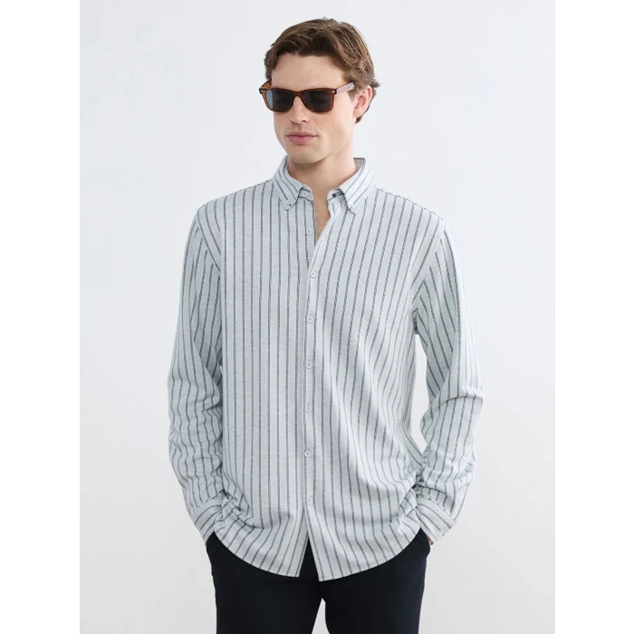 SOUTHBLUE Gri Slim Fit Çizgili Erkek Gömlek