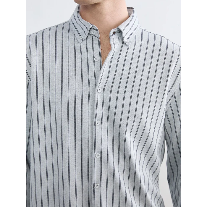 SOUTHBLUE Gri Slim Fit Çizgili Erkek Gömlek