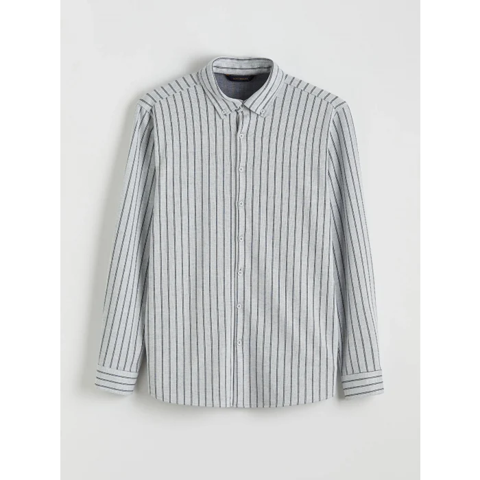 SOUTHBLUE Gri Slim Fit Çizgili Erkek Gömlek