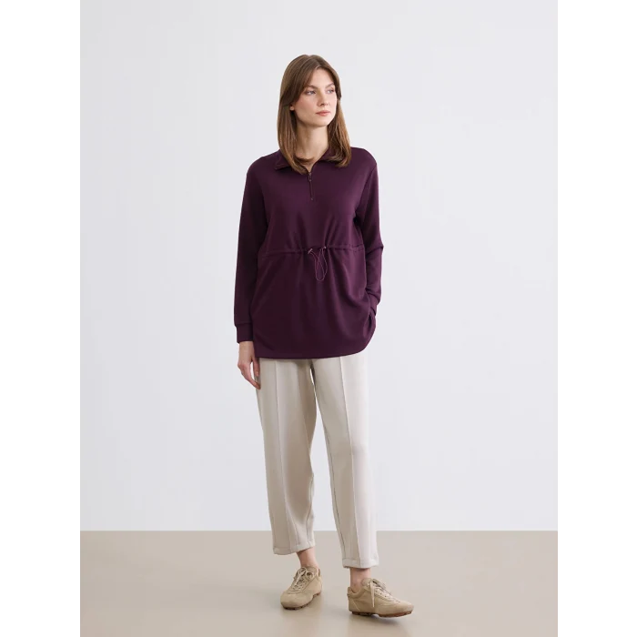LCWAIKIKI Classic Mürdüm Soft Touch Oversize Kadın Sweatshirt Tunik