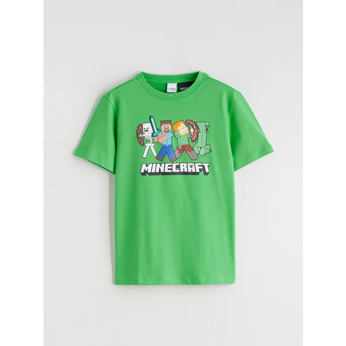 LCW Kids Yeşil Minecraft Baskılı Erkek Çocuk Şortlu Pijama Takımı