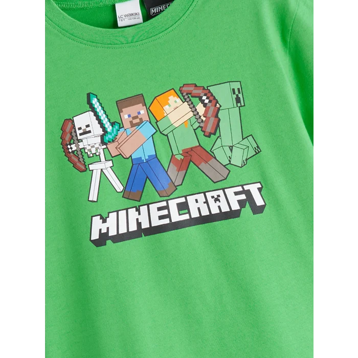 LCW Kids Yeşil Minecraft Baskılı Erkek Çocuk Şortlu Pijama Takımı