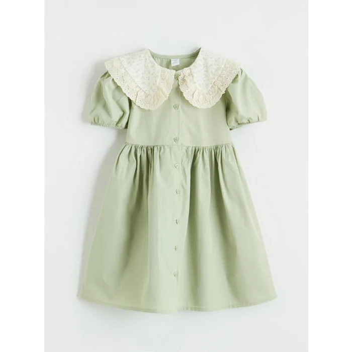 LCW Kids Yeşil Bebe Yaka Kız Çocuk Elbise