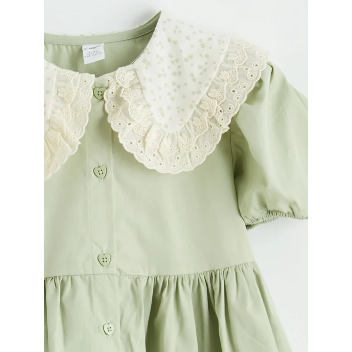 LCW Kids Yeşil Bebe Yaka Kız Çocuk Elbise