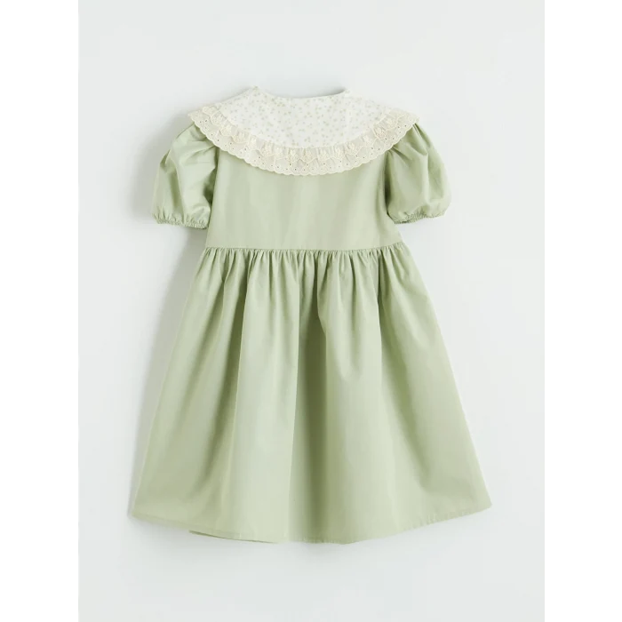 LCW Kids Yeşil Bebe Yaka Kız Çocuk Elbise