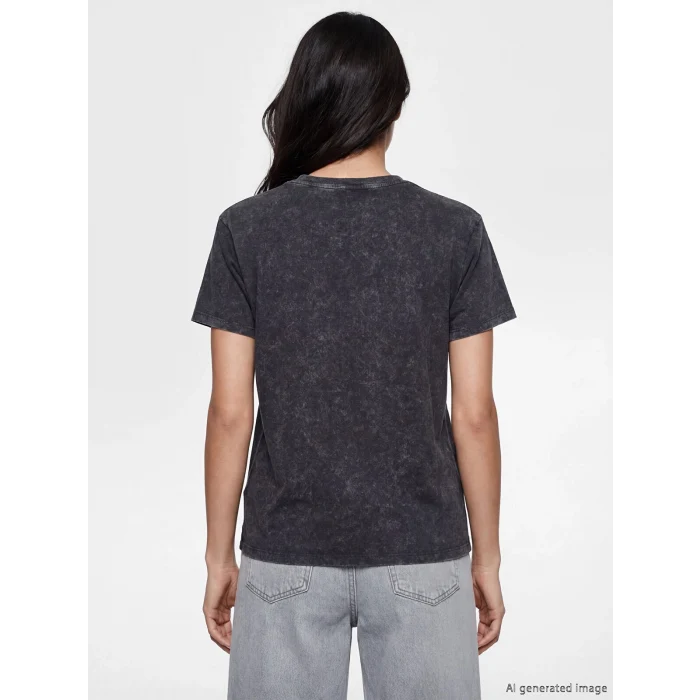 LCW Vision Antrasit Bisiklet Yaka Taş Baskılı Kadın Tişört