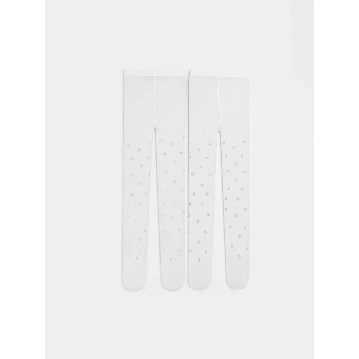 LCW baby Ekru Kız Bebek Kalp Baskılı Külotlu Çorap 2li