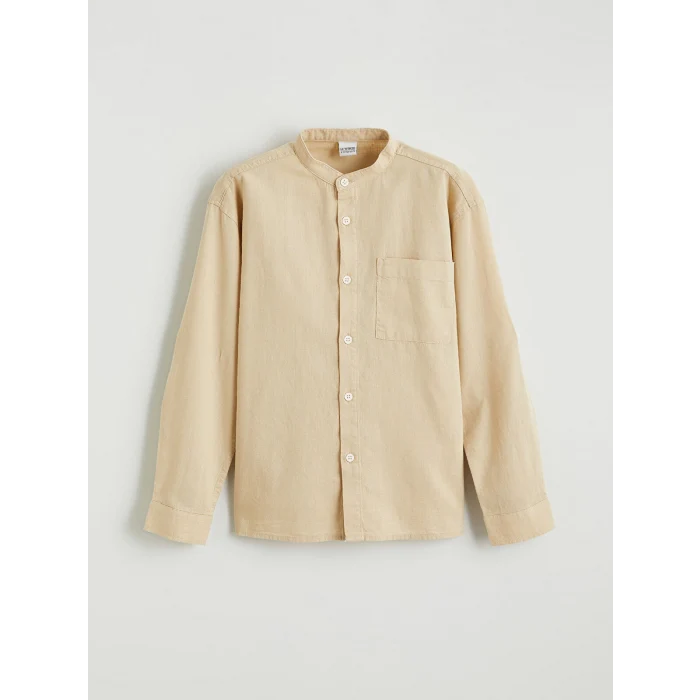 LCW Kids Bej Hakim Yaka Keten Karışımlı Erkek Çocuk Gömlek