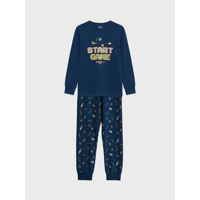 LCW Kids Lacivert Baskılı Erkek Çocuk Pijama Takım