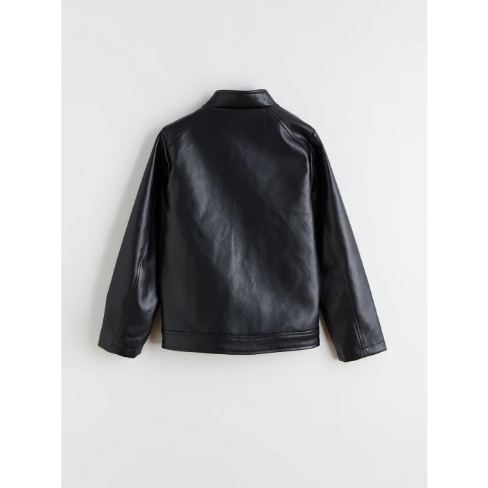 LCW Kids Siyah Deri Görünümlü Erkek Çocuk Mont