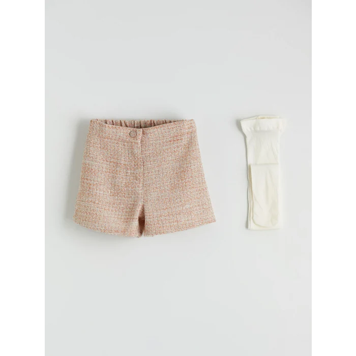 LCW Kids Turuncu Beli Lastikli Kız Çocuk Şort ve Külotlu Çorap