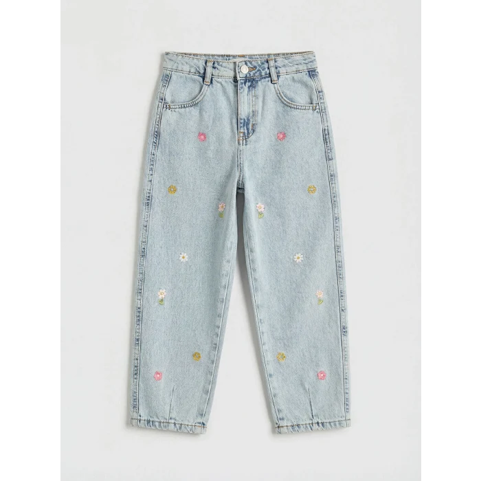 LCW Kids Mavi Balloon Fit Nakışlı Kız Çocuk Jean Pantolon