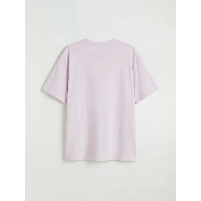 LCW Kids Lila Bisiklet Yaka Fiyonk Nakışlı Kız Çocuk Tişört