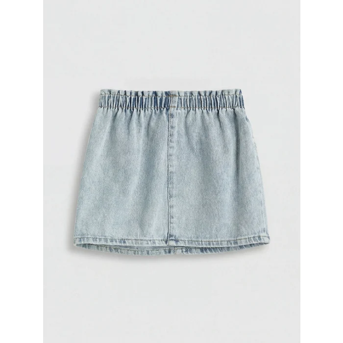 LCW Kids İndigo Çiçek Nakışlı Beli Lastikli Kız Çocuk Jean Etek