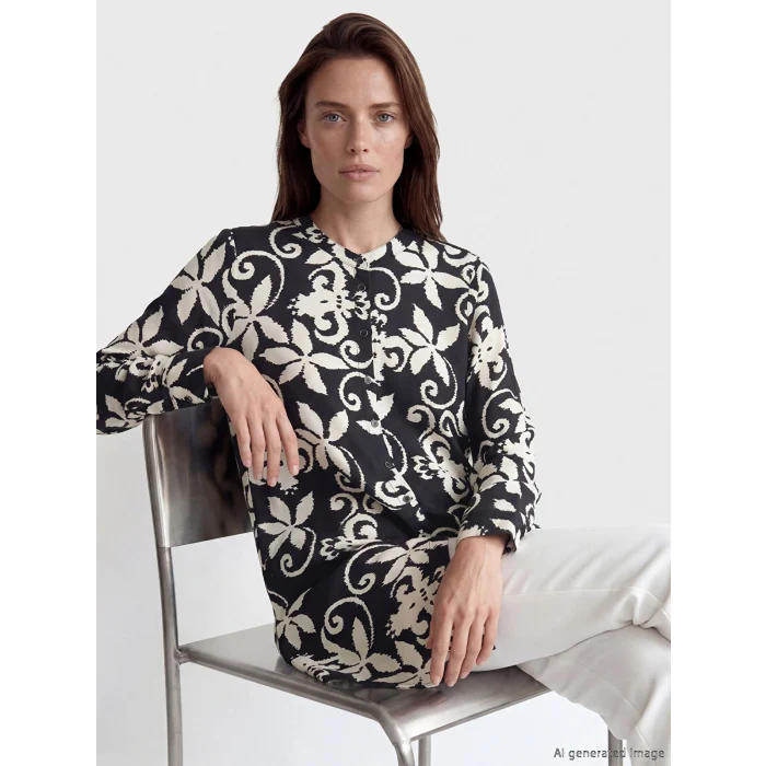 LCW Grace Siyah Hakim Yaka Desenli Kadın Gömlek Tunik