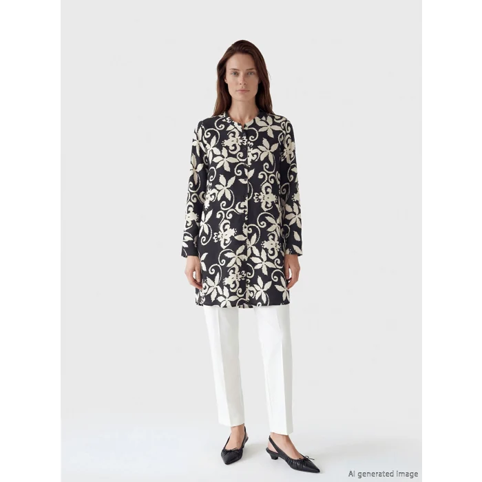 LCW Grace Siyah Hakim Yaka Desenli Kadın Gömlek Tunik