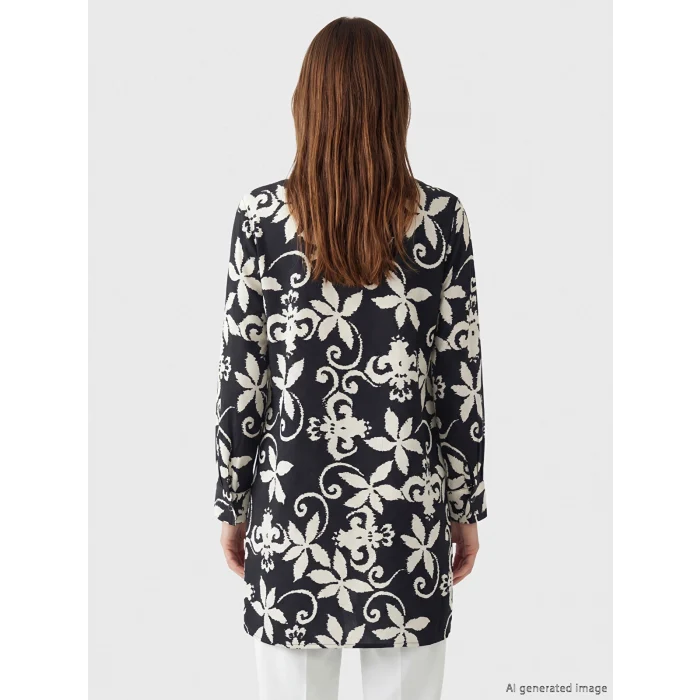 LCW Grace Siyah Hakim Yaka Desenli Kadın Gömlek Tunik