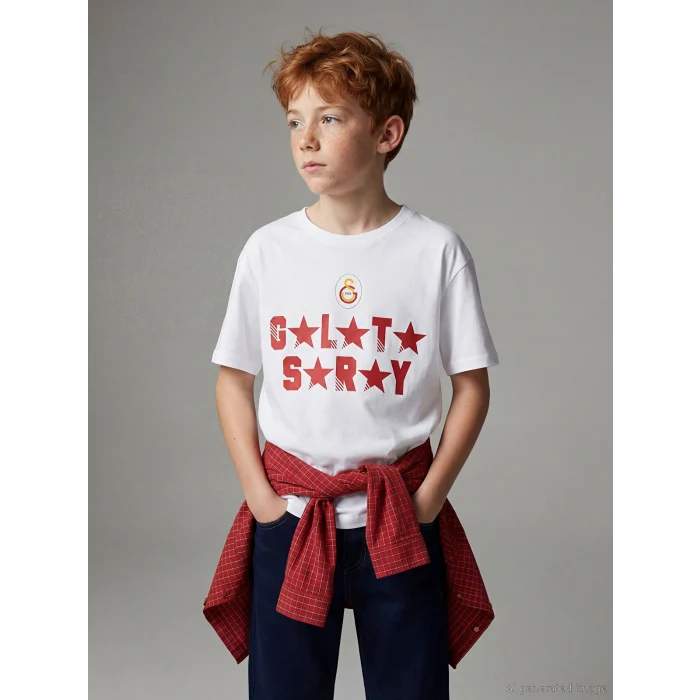 LCW Kids Beyaz Galatasaray Baskılı Erkek Çocuk Tişört