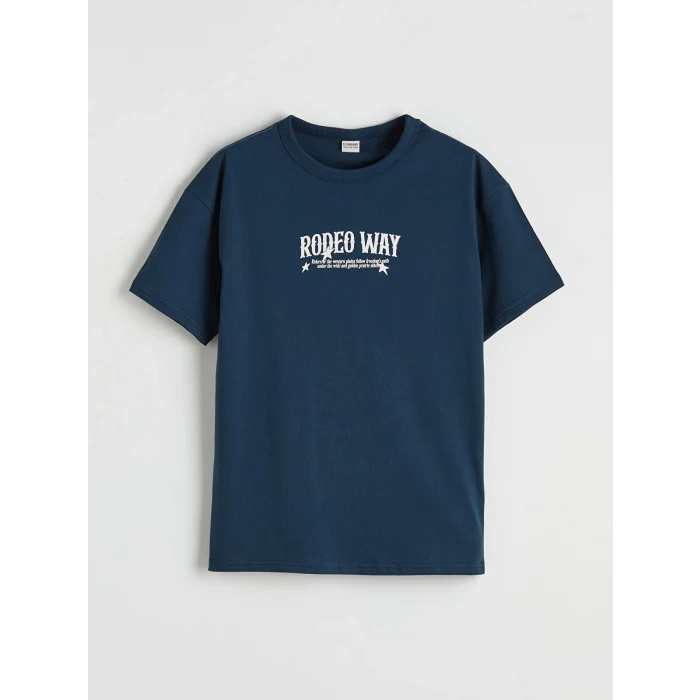 LCW Kids Petrol Bisiklet Yaka Baskılı Erkek Çocuk Tişört