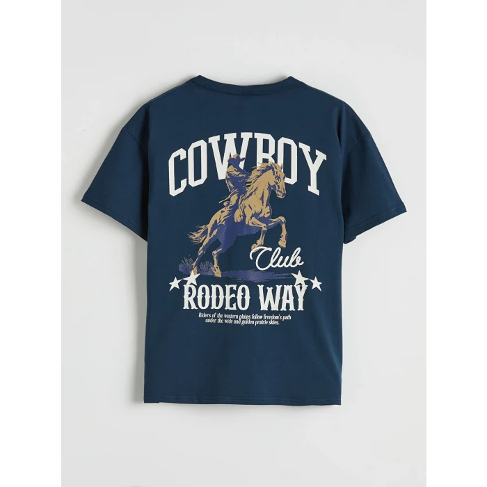 LCW Kids Petrol Bisiklet Yaka Baskılı Erkek Çocuk Tişört