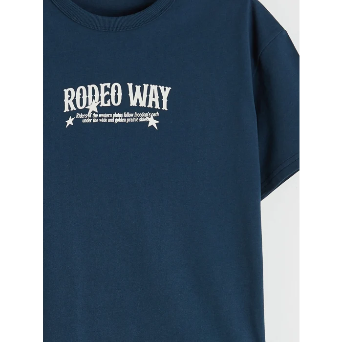 LCW Kids Petrol Bisiklet Yaka Baskılı Erkek Çocuk Tişört